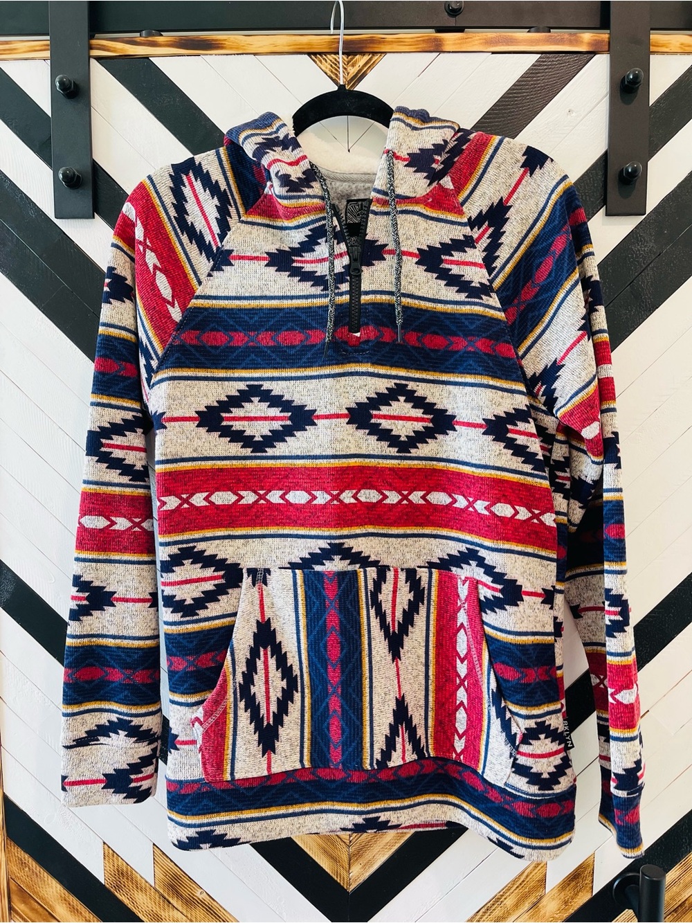 Brooklyn Cloth Red, Navy & Cream Southwestern Pullover Hoodie